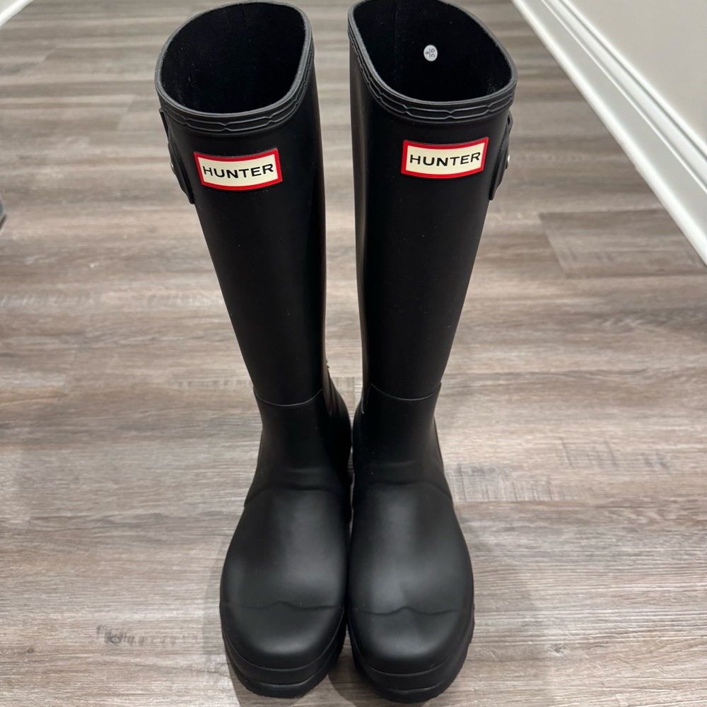 Hunter X Club Bum Boot Original Tall Black Rose Floral Logo Back Rain Boots - Picture 4 of 12